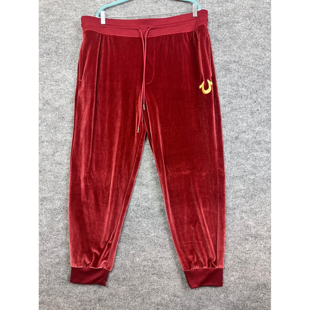 True Religion 2XL Jogger Velour Red Gold Logo Drawstring Lounge Pants
